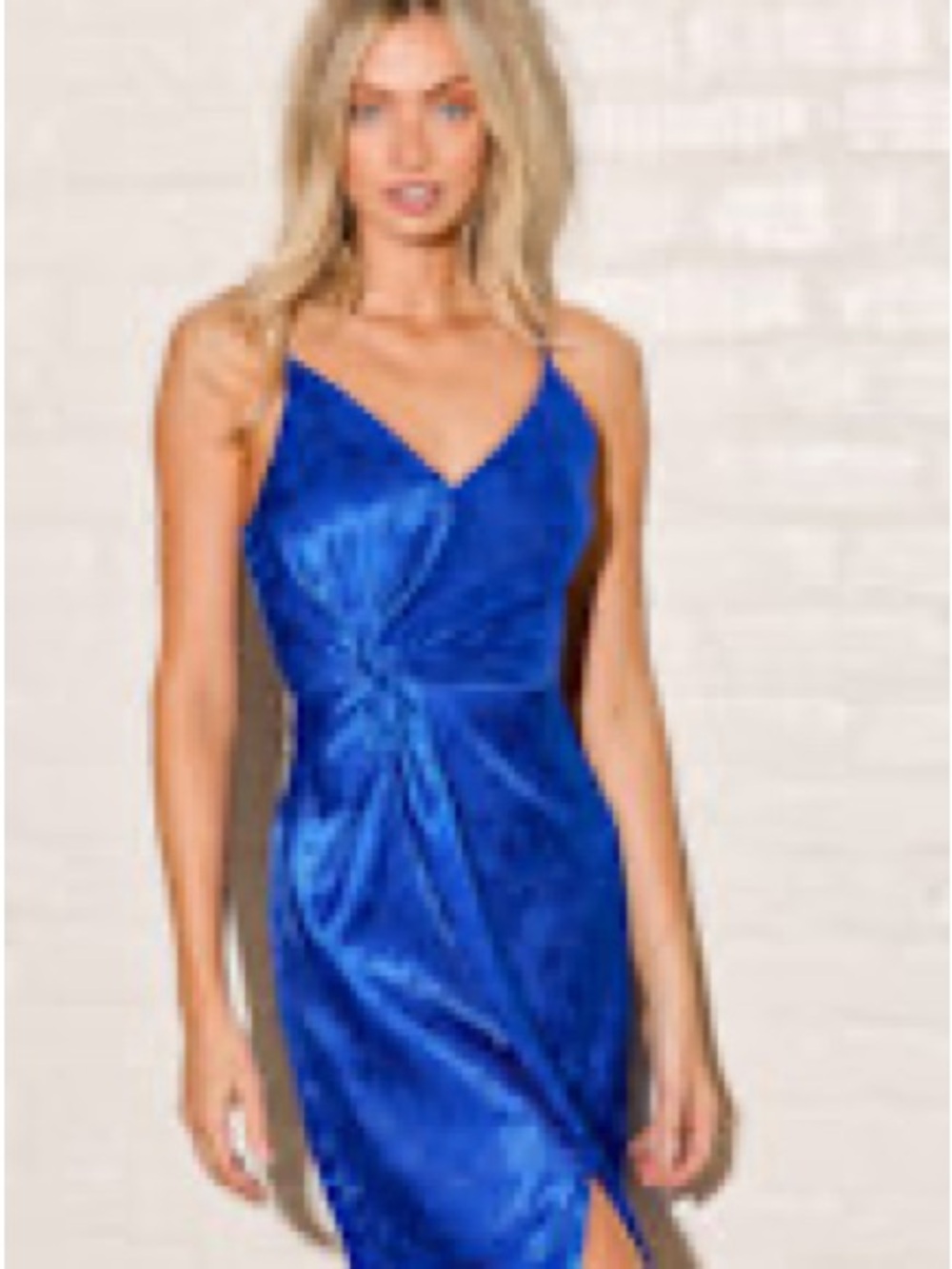 Lulus Satin Jacquard Twist-front Mini Dress - M Cobalt Blue